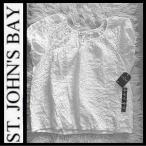 St. John's Bay White Eyelet Short-Sleeve Peasant Top